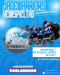 🏒 Heimspieltag der U13 Jade Warriors! 💙

Nach fünf Siegen in Folge haben sich unsere U13 Jade Warriors vor der Sommerpause auf Platz 2 der Tabelle gekämpft. Jetzt heißt es: Daran anknüpfen! 💪

📅 Samstag, 22.08.
🕙 Erstes Bully: 10:00 Uhr
📍 Heppenser Halle

Zu Gast sind die Teams aus Lüneburg, Arpke und Engelbostel.

Im Kampf um die Meisterschaft ist noch alles möglich! Die Warriors lauern auf ihre Chance und hoffen auf wichtige Punktgewinne – gleichzeitig darf sich Tabellenführer Bergedorf keine Ausrutscher erlauben. Auch Empelde mischt weiter im Rennen mit. Es verspricht also wieder eine spannende Schlussphase der Saison zu werden! 🔥

📣 Das ist aber noch nicht alles:

🏒 17:00 Uhr – Herren Heimspiel
Unsere Herren empfangen die Engelbostel Devils, den aktuellen Tabellenführer. Ein echtes Topspiel, bei dem jede Unterstützung von den Rängen zählt! 💪🔥

🚌 U16 auswärts
Zeitgleich ist unsere U16 in Bissendorf gefordert und möchte dort wichtige Punkte mit nach Wilhelmshaven bringen. Wir drücken euch die Daumen! 💙

Damit unsere Warriors alles auf dem Feld geben können, brauchen sie eure Unterstützung – ob in der Heppenser Halle oder aus der Ferne für unsere U16. Gemeinsam sind wir stärker! 📣👏

Ein großes Dankeschön geht an Paulberger Limo für das tolle Sponsoring! 🥤💙 Mit ihrer super leckeren Limo sorgen sie für strahlende Gesichter bei unseren jungen Warriors. Vielen Dank an die gesamte Paulberger Crew für diese großartige Unterstützung!

Wir freuen uns auf euch – gemeinsam für einen erfolgreichen Hockey-Samstag!