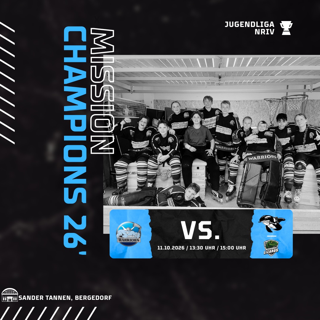 🏆🔥 DIE U16 GREIFT NACH DEM TITEL! 🔥🏆

💪 Zum zweiten Mal in Folge Meister?

Unsere U16 hat es selbst in der Hand!
🏒

Am Sonntag geht es in Bergedorf um alles! Zwei Spiele trennen unsere Nachwuchs-Warriors noch von der erneuten Meisterschaft in der Jugendliga NRIV! 🥇

📅 Sonntag, 11. Oktober
📍 Bergedorf
🏒 13:30 Uhr vs. Bremerhaven Whales
🏒 15:00 Uhr vs. TSG Bergedorf Lizards

Die Ausgangslage ist klar: Zwei Punkte fehlen noch zur Meisterschaft! ☝️🏆

Aber unsere Warriors haben natürlich größere Ziele! 💪🔥 Der Anspruch ist klar: Nicht nur den Titel sichern, sondern beide Spiele gewinnen und die Meisterschaft mit einer perfekten Leistung klarmachen! 💙🤍

Gemeinsam mit dem Trainerteam Harald und Chantal Hebig will unsere Jugend noch einmal alles auf dem Platz lassen, als Team kämpfen und zeigen, warum sie ganz oben stehen! 🏒💥

Jetzt heißt es: volle Konzentration, maximaler Einsatz und zwei Siege für die Warriors! 🔥

AUF GEHT'S, JADE WARRIORS! Holt euch das Ding!🏆💙🤍